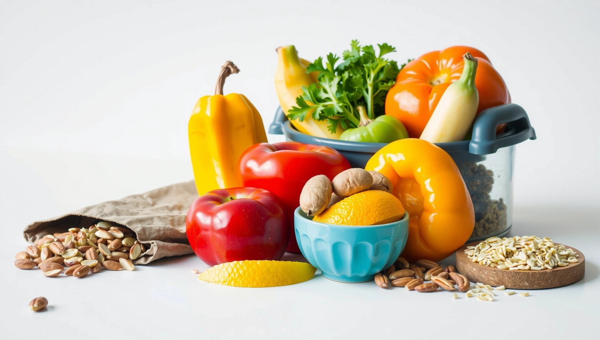 Frische, bunte, gesunde Lebensmittel auf einem sauberen Hintergrund, appetitlich angerichtet